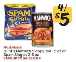 Winn Dixie Hunt's Manwich Sloppy Joe 15 oz or Spam Singles 2.5 oz offer