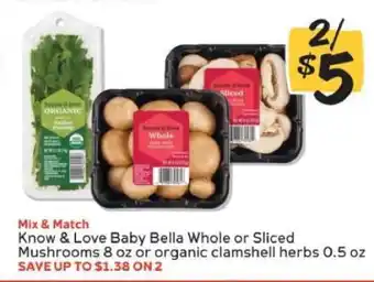 Winn Dixie Know & Love Baby Bella Whole or Sliced Mushrooms offer