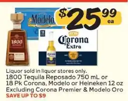 Winn Dixie 1800 Tequila Reposado or 18 Pk Corona/Modelo/Heineken offer
