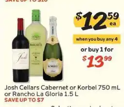 Winn Dixie Josh Cellars Cabernet or Korbel 750 mL or Rancho La Gloria 1.5 L offer