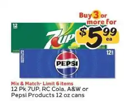 Winn Dixie 12 Pk 7UP, RC Cola, A&W or Pepsi Products offer