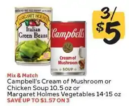 Winn Dixie Campbell's Cream of Mushroom or Chicken Soup / Margaret Holmes Vegetables offer