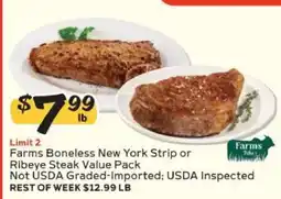 Winn Dixie Farms Boneless New York Strip or Ribeye Steak Value Pack offer