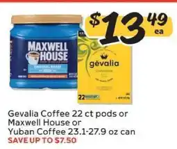 Winn Dixie Gevalia Coffee 22 ct pods or Maxwell House or Yuban Coffee offer