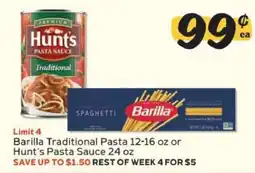 Winn Dixie Barilla Traditional Pasta or Hunt's Pasta Sauce offer