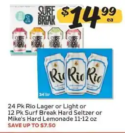 Winn Dixie 24 Pk Rio Lager or Light or 12 Pk Surf Break Hard Seltzer or Mike's Hard Lemonade offer