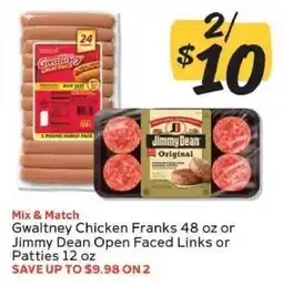 Winn Dixie Gwaltney Chicken Franks or Jimmy Dean Open Faced Links or Patties offer