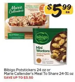 Winn Dixie Bibigo Potstickers or Marie Callender's Meal To Share offer