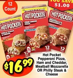 Western Beef Hot Pocket Pepperoni Pizza, Ham and Cheddar, Meatball Mozzarella OR Philly Steak & Cheese offer