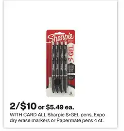 CVS ALL Sharpie S-GEL pens, Expo dry erase markers or Papermate pens 4 ct offer