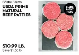Bristol Farms USDA PRIME NATURAL BEEF PATTIES offer