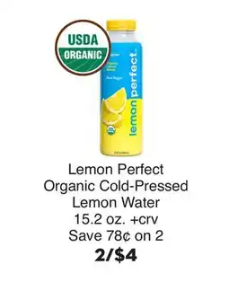 Bristol Farms Lemon Perfect Organic Cold-Pressed Lemon Water offer