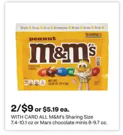 CVS ALL M&M'S Sharing Size 7.4-10.1 oz or Mars chocolate minis 8-9.7 oz offer