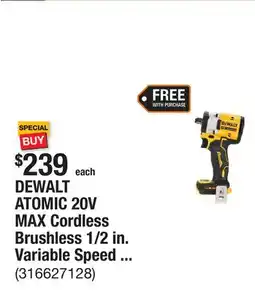 The Home Depot DEWALT ATOMIC 20V MAX Cordless Brushless 1/2 in. Variable Speed Impact Wrench (Tool Only) offer
