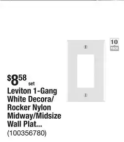 The Home Depot Leviton 1-Gang White Decora/Rocker Nylon Midway/Midsize Wall Plate (10-Pack) 0PJ26-0WM offer
