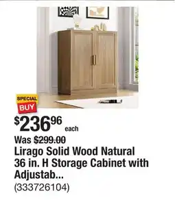 The Home Depot Lirago Solid Wood Natural 36 in. H Storage Cabinet with Adjustable Shelves offer