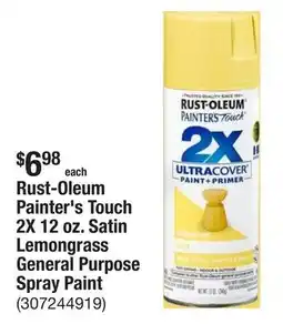The Home Depot Rust-Oleum Painter's Touch 2X 12 oz. Satin Lemongrass General Purpose Spray Paint offer