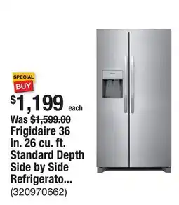 The Home Depot Frigidaire 36 in. 26 cu. ft. Standard Depth Side by Side Refrigerator in Stainless Steel offer