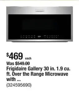 The Home Depot Frigidaire Gallery 30 in. 1.9 cu. ft. Over the Range Microwave with Sensor Cook in Stainless Steel offer