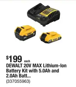 The Home Depot DEWALT 20V MAX Lithium-Ion Battery Kit with 5.0Ah and 2.0Ah Battery and Charger offer