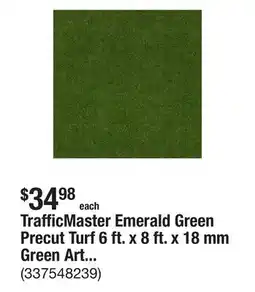 The Home Depot TrafficMaster Emerald Green Precut Turf 6 ft. x 8 ft. x 18 mm Green Artificial Turf Grass Rug offer
