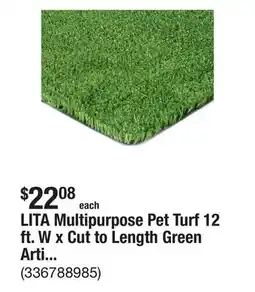 The Home Depot LITA Multipurpose Pet Turf 12 ft. W x Cut to Length Green Artificial Grass Turf offer