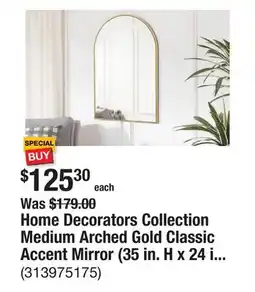 The Home Depot Home Decorators Collection Medium Arched Gold Classic Accent Mirror (35 in. H x 24 in. W) offer