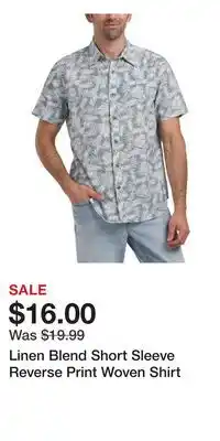 TJ Maxx Linen Blend Short Sleeve Reverse Print Woven Shirt offer