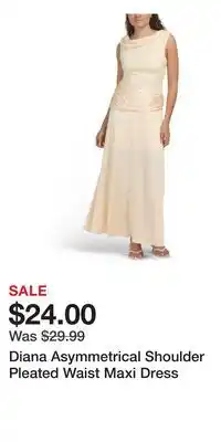 TJ Maxx Diana Asymmetrical Shoulder Pleated Waist Maxi Dress offer