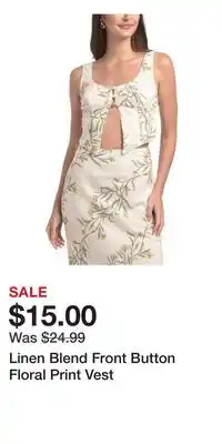 TJ Maxx Linen Blend Front Button Floral Print Vest offer