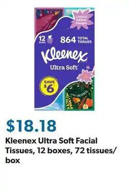 Sam's Club Kleenex Ultra Soft Facial Tissues, 12 boxes, 72 tissues/box offer