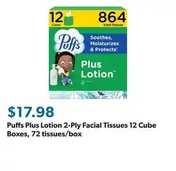 Sam's Club Puffs Plus Lotion 2-Ply Facial Tissues 12 Cube Boxes, 72 tissues/box offer