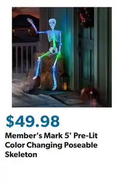 Sam's Club Member's Mark 5' Pre-Lit Color Changing Poseable Skeleton offer