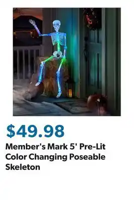 Sam's Club Member's Mark 5' Pre-Lit Color Changing Poseable Skeleton offer