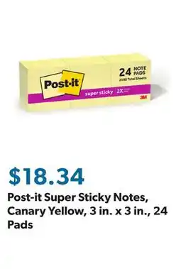 Sam's Club Post-it Super Sticky Notes, Canary Yellow, 3 in. x 3 in., 24 Pads offer
