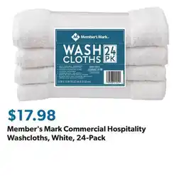 Sam's Club Member's Mark Commercial Hospitality Washcloths, White, 24-Pack offer