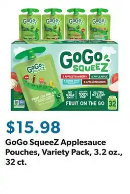 Sam's Club GoGo SqueeZ Applesauce Pouches, Variety Pack, 3.2 oz., 32 ct offer