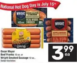 Albertsons Oscar Mayer Beef Franks or Wright Smoked Sausage offer