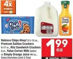 Albertsons Nabisco Chips Ahoy!, Premium Saltine Crackers, Ritz Sandwich Crackers, Value Corner Milk Gallon or Simply Orange Juice offer