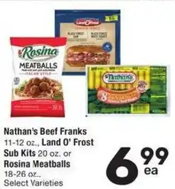 Albertsons Nathan's Beef Franks, Land O' Frost Sub Kits or Rosina Meatballs offer