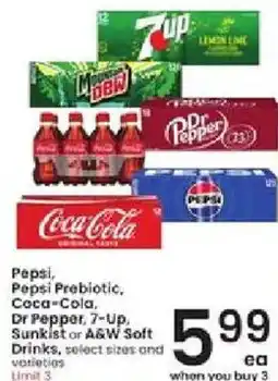 Albertsons Pepsi, Pepsi Prebiotic, Coca-Cola, Dr Pepper, 7-Up, Sunkist or A&W Soft Drinks offer