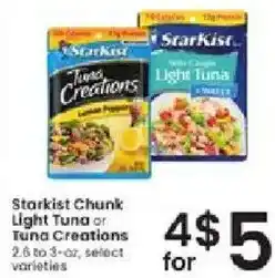 Albertsons Starkist Chunk Light Tuna or Tuna Creations offer