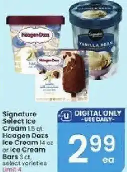 Albertsons Signature Select Ice Cream, Haagen Dazs Ice Cream or Ice Cream Bars offer