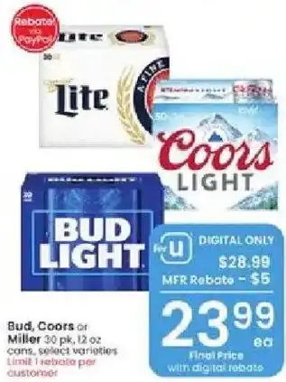 Albertsons Bud, Coors or Miller offer