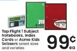 Albertsons Top Flight 1 Subject Notebooks, Index Cards or Acme Kids Scissors offer