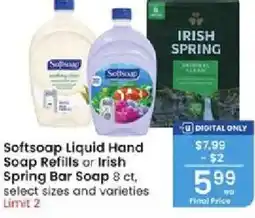 Albertsons Softsoap Liquid Hand Soap Refills or Irish Spring Bar Soap offer