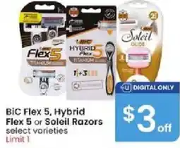 Albertsons BIC Flex 5, Hybrid Flex 5 or Soleil Razors offer