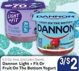 Caledonia Marketplace Dannon Light + Fit Or Fruit On The Bottom Yogurt offer