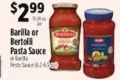 Pioneer Supermarkets Barilla or Bertolli Pasta Sauce offer