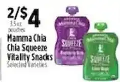 Pioneer Supermarkets Mamma Chia Chia Squeeze Vitality Snacks offer